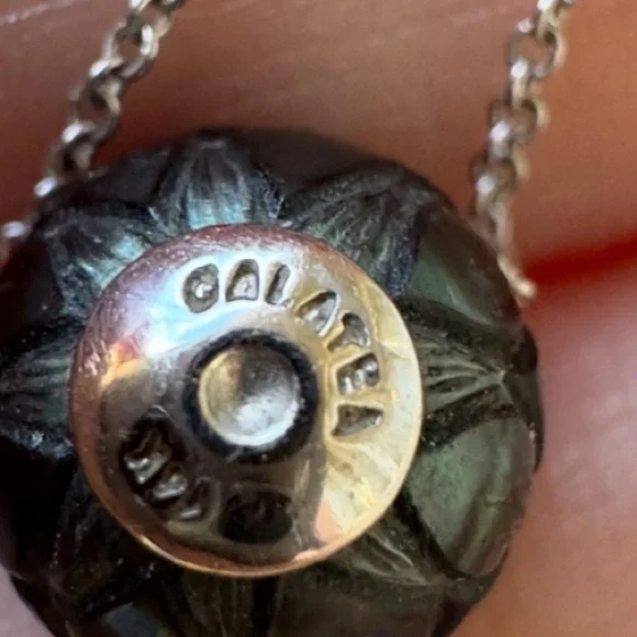 GALATEA designer solid 14k gold genuine carved Tahitian pearl/diamond necklace - Picture 4 of 16